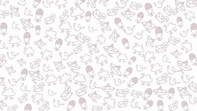Scattered pattern of clouds, ufos, letters, and hot air balloons. Perfect for surreal or fantasy design projects.