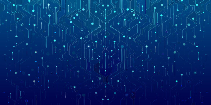 Abstract blue background depicting a complex network of digital circuitry