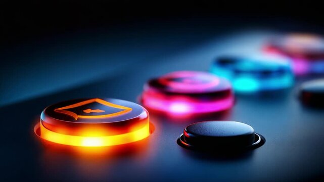 A Close-Up of a Finger Pressing a Vibrant, Illuminated Button on a Modern Interface, Showcasing Dynamic Colors and Enhanced User Interaction in a Digital Setting