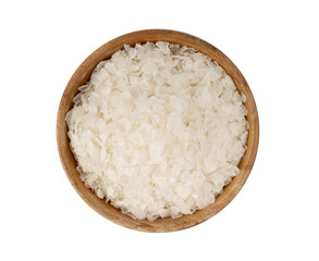Raw flattened rice isolated. Dry rice flakes or poha, Indian breakfast food