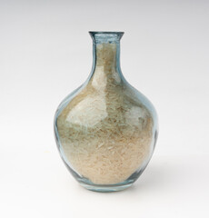 White parboiled rice grains. Dry uncooked ponni rice, small organic basmati