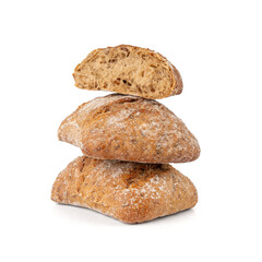Brown rye bun, square gluten free bread, whole grain healthy breakfast bread