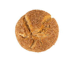 Brown rye bun isolated, round bread
