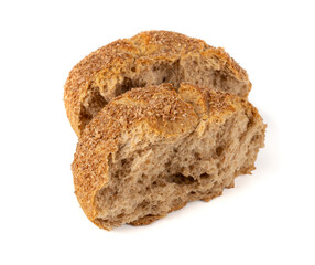 Brown rye bun isolated, round bread