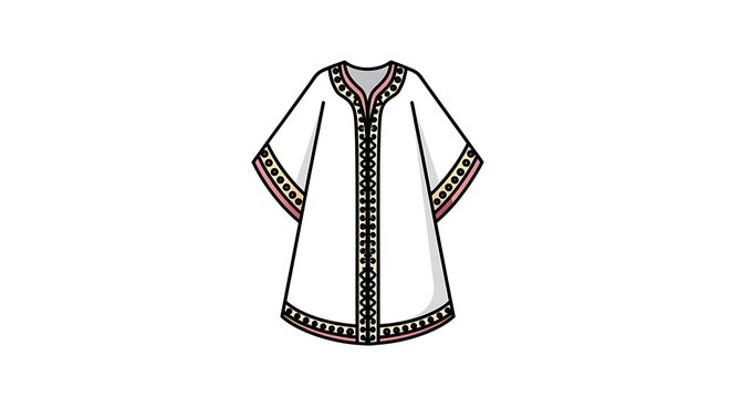 Elegant white kaftan with intricate embroidered trim