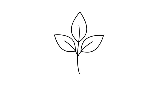 Very simple black line drawing of a small plant with three leaves on a single stem, ideal for minimal icons and logos.