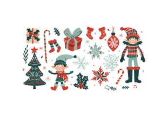 Christmas design elements set, elf, snow flakes, winter decorations, holiday background theme, merry christmas weihnachten kerst concept