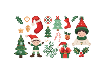 Christmas design elements set, elf, snow flakes, winter decorations, holiday background theme, merry christmas weihnachten kerst concept