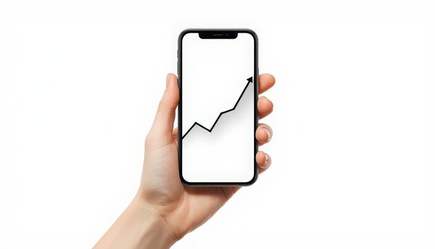 A hand holding a smartphone with a graph on the screen showing an upward trend - Powered by Adobe