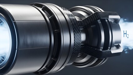 Hydrogen-powered flashlight emitting H2 as it operates in a dark environment.