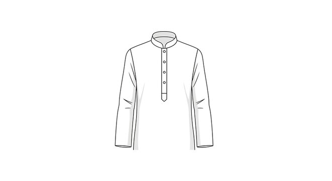 Clean line art illustration of a traditional Indian kurta shirt with button detail