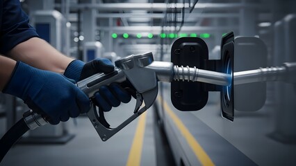 Hydrogen fuel cell technology being tested in an industrial setting with hydro pump and hydro fueling equipment