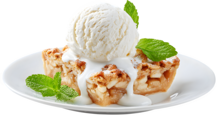 ice cream dessert wit slice apple pie isolated on white background