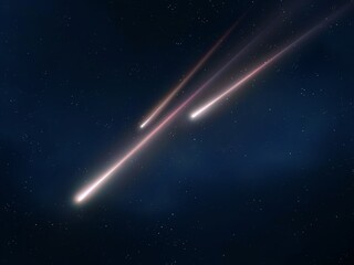 Meteors in the sky isolated. Fireballs glow in the air. Celestial bodies reach Earth. Shooting stars.