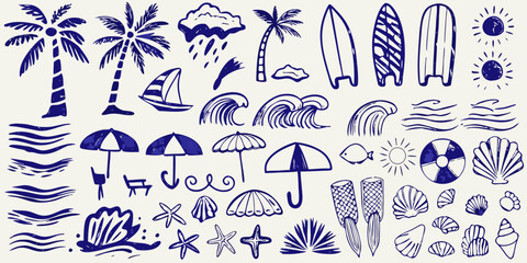 Summer vibes A collection of hand drawn beach and ocean themed doodles © Apurba