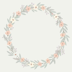 Delicate floral wreath with soft pink and white blossoms and light green leaves, perfect for wedding invitations or spring decoration © Muhammad