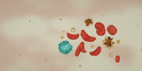 Obraz premium Sickle Cell Disease, red blood cells become crescent-shaped. Red Blood Cells, White Blood Cells and Platelets.