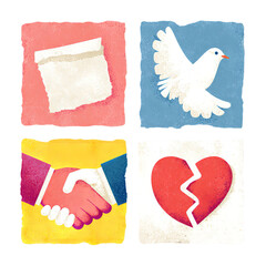 Handshake and Broken Heart Symbols in Watercolor Style with Vibrant Colors on Textured Background for Relationship