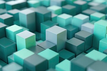 Obraz premium Abstract arrangement of various height cubes in a teal and grey color palette