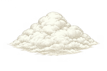 Cumulus cloud illustration in an old-fashioned drawing style, bringing a sense of sky, weather, and light atmosphere. Transparent background