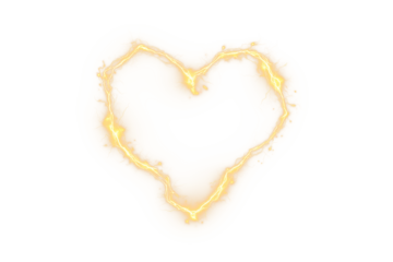 Golden electric heart surrounded by lightning bolts on a PNG background symbolizes strong love, passion, and emotion.