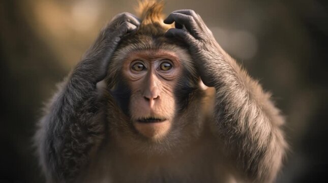 Observing a Monkey Covering Its Ears in Curious Moment