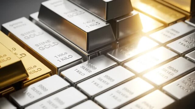Stacks of Gold and Silver Bullion Bars Investment Finance