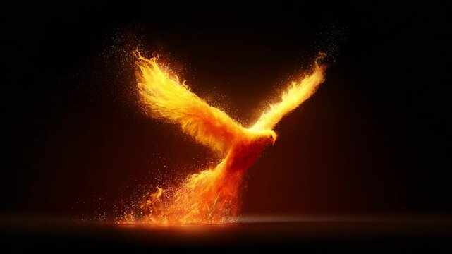 A Dazzling Phoenix Soars Through the Darkness, Its Majestic Wings Ignited by Brilliant Flames, Symbolizing Rebirth and Strength in a Stunning Display of Fire and Light