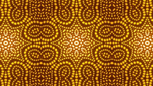 arabesque ornament kaleidoscope mosaic pattern animation, golden lighted abstract oriental pattern in slow motion for travel, holidays and celebration backdrop