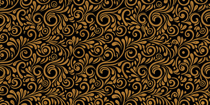 Intricate golden floral pattern on a black background a detailed ornamental design