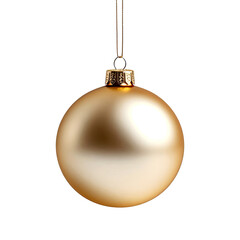 Single, gold Christmas ornament hanging against a stark black backdrop