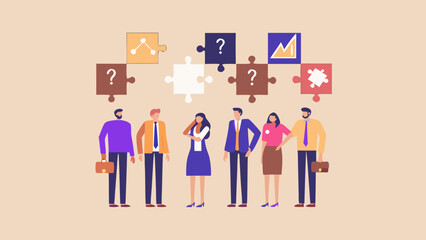 Fototapeta premium Teamwork solving puzzles represents collaboration problem solving and shared success in business