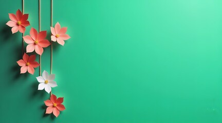 String of Paper Cut  Blossoms on Emerald Green