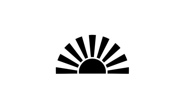 Minimalist black and white sunrise icon with radiating lines.