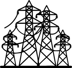 High Voltage Electric Power Lines Illustration: Minimalist Transmission Tower Line Art for Energy and Infrastructure