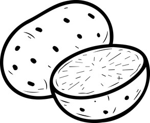 Minimalist Potato Line Art Illustration: Fresh Vegetable Icon and Sliced Potato for Cooking, Agriculture, and Food Design