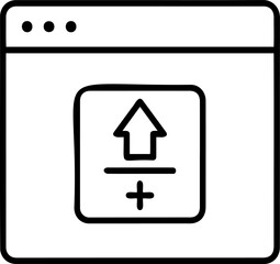 Minimalist Web Browser File Upload Icon: Plus Symbol and Arrow Line Art for Digital Cloud Storage and Interface Design