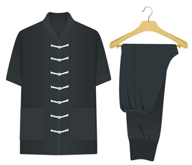 Chinese short sleeve combat shirt and bottom. vector illustration	