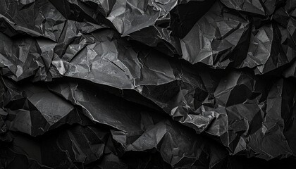 Close-up of dark crumpled surface with irregular creases and rugged texture resembling stone or wrinkled paper