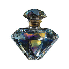 Luxury perfume bottle in diamond shape with golden cap in bright studio lighting on white background for luxury branding