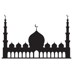 Majestic mosque silhouette with crescent moons at sunset