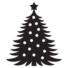 Modern black Christmas tree icon with white dots and star on top for holiday decor