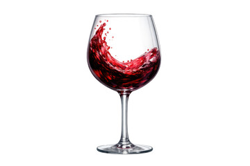 Red wine splashing inside a crystal glass, liquid swirling creating dynamic motion, transparent background