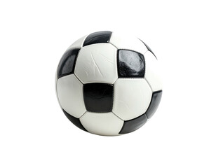 Fototapeta premium A classic black and white soccer ball, isolated against a dark backdrop