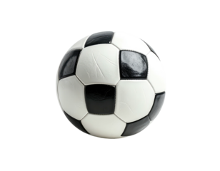 A classic black and white soccer ball, isolated against a dark backdrop