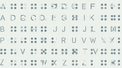 Braille alphabet letters on white background for education and communication with accessibility and visual impairment and disabled and learning