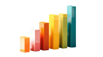 Abstract colorful 3D bar chart showing business growth financial success analytics data visualization isolated on white background