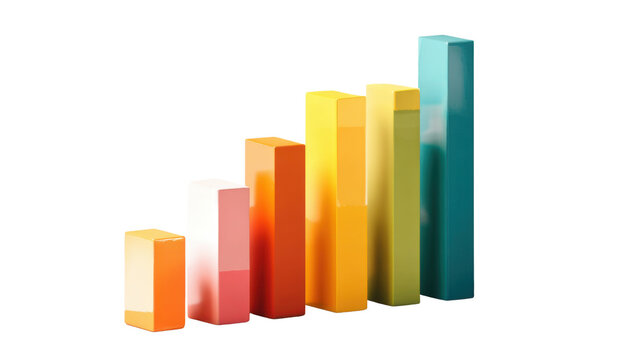 Abstract colorful 3D bar chart showing business growth financial success analytics data visualization isolated on white background - Powered by Adobe