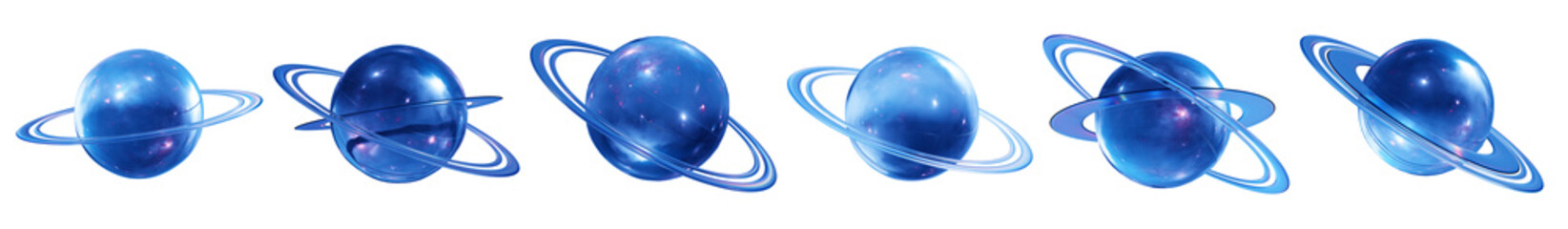 Set of 3d transparent glossy planet with dispersion effect. Rainbow colors reflection glass. 3d glass retro with crystal dispersion effect. Abstract glassy Saturn planet with prism holographic © Lidia