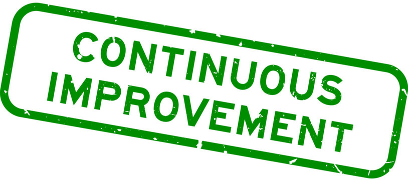 Grunge green continuous improvement word rubber square seal stamp on white background